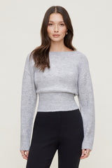 Dynamite Outlet | Juliet Cinched Boat Neck Sweater Gray
