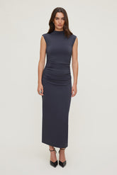 Dynamite On Sale | Bria Sculpt Mock Neck Maxi Dress Blue