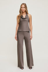 Dynamite Store | Izzy Wide Leg Satin Pants Brown