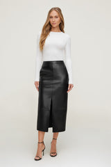 Dynamite Website Shop | Structured Faux Leather Midi Skirt Black