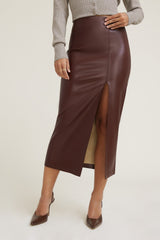 Dynamite Website Shop | Marlow Faux Leather Midi Skirt Brown