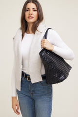 Dynamite On Sale | Oversized Woven Faux Leather Tote BLACK