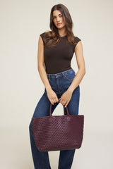 Dynamite Discount | Oversized Woven Faux Leather Tote Red