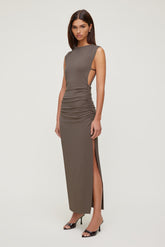 Dynamite Website Shop | Sculpt Open Side Maxi Dress Brown