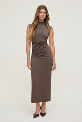 Dynamite Discount | Bria Sculpt Mock Neck Maxi Dress Brown