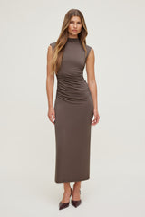 Dynamite Discount | Bria Sculpt Mock Neck Maxi Dress Brown