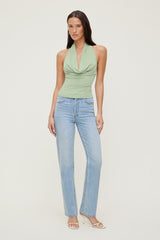 Dynamite Outlets | Cowl Neck Mesh Halter Top Green