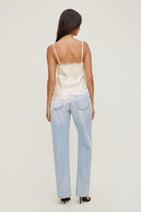 Dynamite Outlet | Cassie Asymmetric Lace Satin Cami Beige