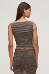 Dynamite Website Shop | Ruched Mesh Tank Top Brown
