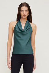 Dynamite On Sale | Camila Satin Cowl Halter Neck Blouse Green