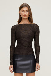 Dynamite Store | Nola Jacquard Long Sleeve Top Brown