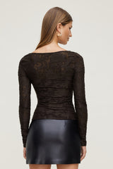 Dynamite Store | Nola Jacquard Long Sleeve Top Brown