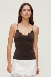 Dynamite US | Sculpt Lace Trim Cami Top Brown