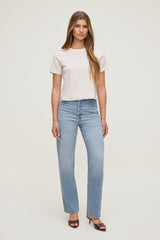 Dynamite On Sale | Everyday Striped Heavy Cotton T Shirt Beige