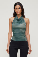 Dynamite Store | Draped Mesh Halter Top Blue