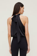 Dynamite Outlets | Paloma Bubble Satin Halter Blouse Black