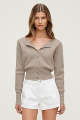 Dynamite Online | Sara Ribbed Cinch Hem Cardigan Beige
