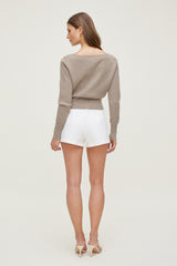 Dynamite Online | Sara Ribbed Cinch Hem Cardigan Beige