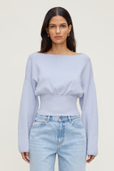 Dynamite Discount | Cinched Boat Neck Sweater Blue