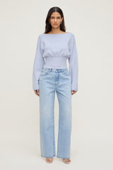 Dynamite Discount | Cinched Boat Neck Sweater Blue
