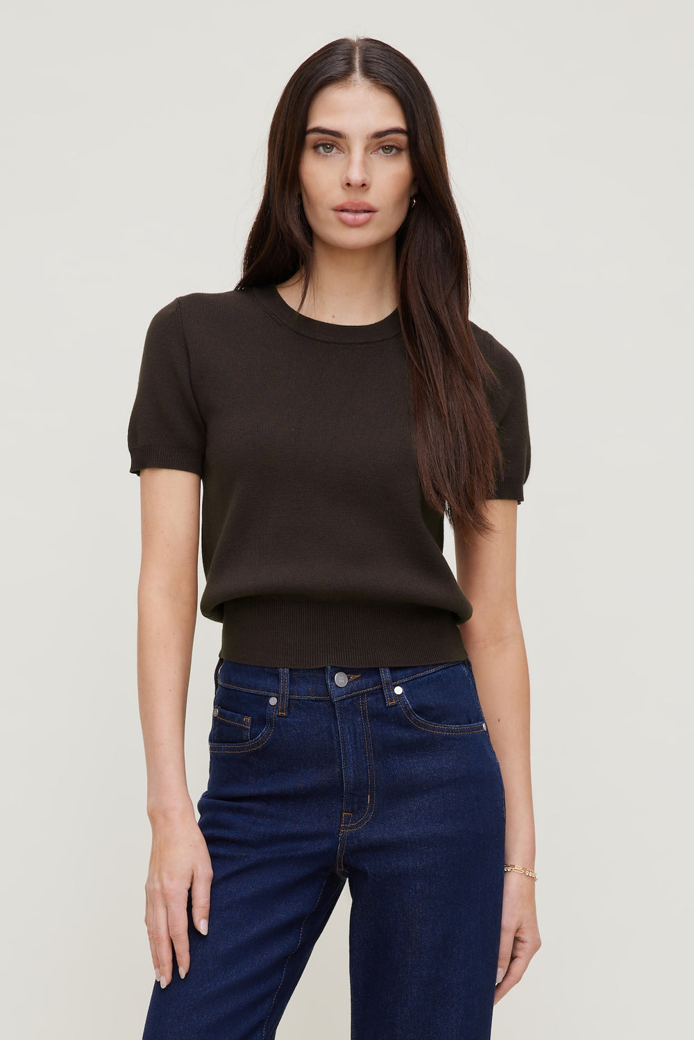 Dynamite Outlets | Clara Short Sleeve Sweater Brown