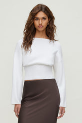 Dynamite Online | Cinched Boat Neck Sweater White