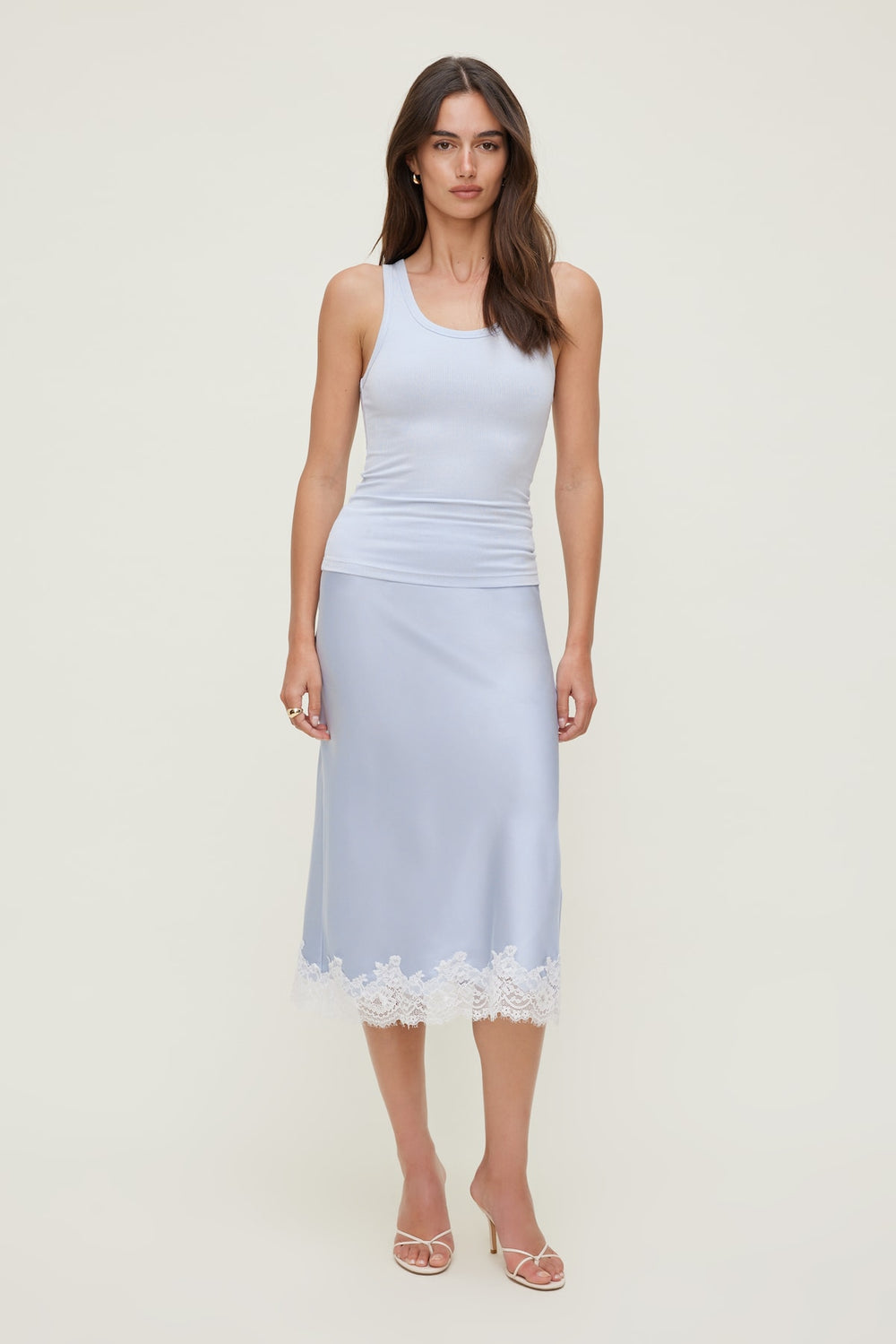Dynamite On Sale | Lace Satin Midi Skirt Blue