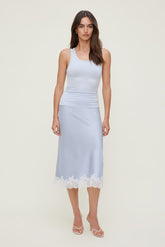 Dynamite On Sale | Lace Satin Midi Skirt Blue