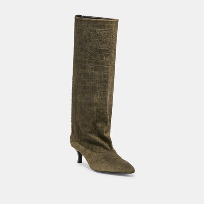 Dolce Vita Roxla Olive Croco Embossed Leather Boots