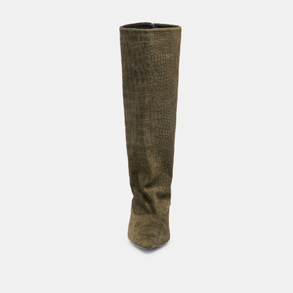 Dolce Vita Roxla Olive Croco Embossed Leather Boots