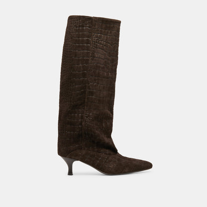 Dolce Vita Roxla Dk Chocolate Croco Embossed Leather Boots
