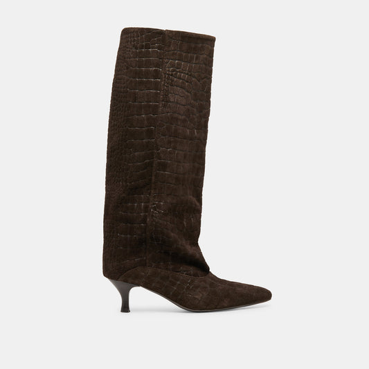 Dolce Vita Roxla Dk Chocolate Croco Embossed Leather Boots