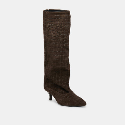 Dolce Vita Roxla Dk Chocolate Croco Embossed Leather Boots