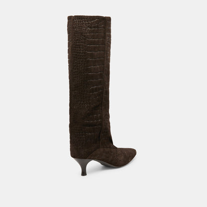 Dolce Vita Roxla Dk Chocolate Croco Embossed Leather Boots