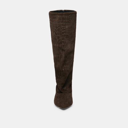 Dolce Vita Roxla Dk Chocolate Croco Embossed Leather Boots