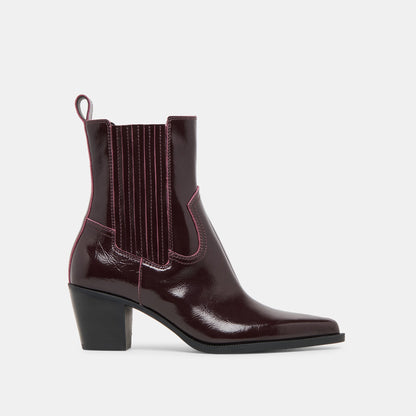 Dolce Vita Slim Mulberry Crinkle Patent Booties