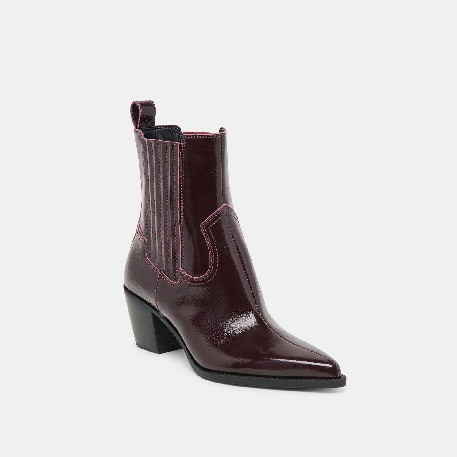 Dolce Vita Slim Mulberry Crinkle Patent Booties