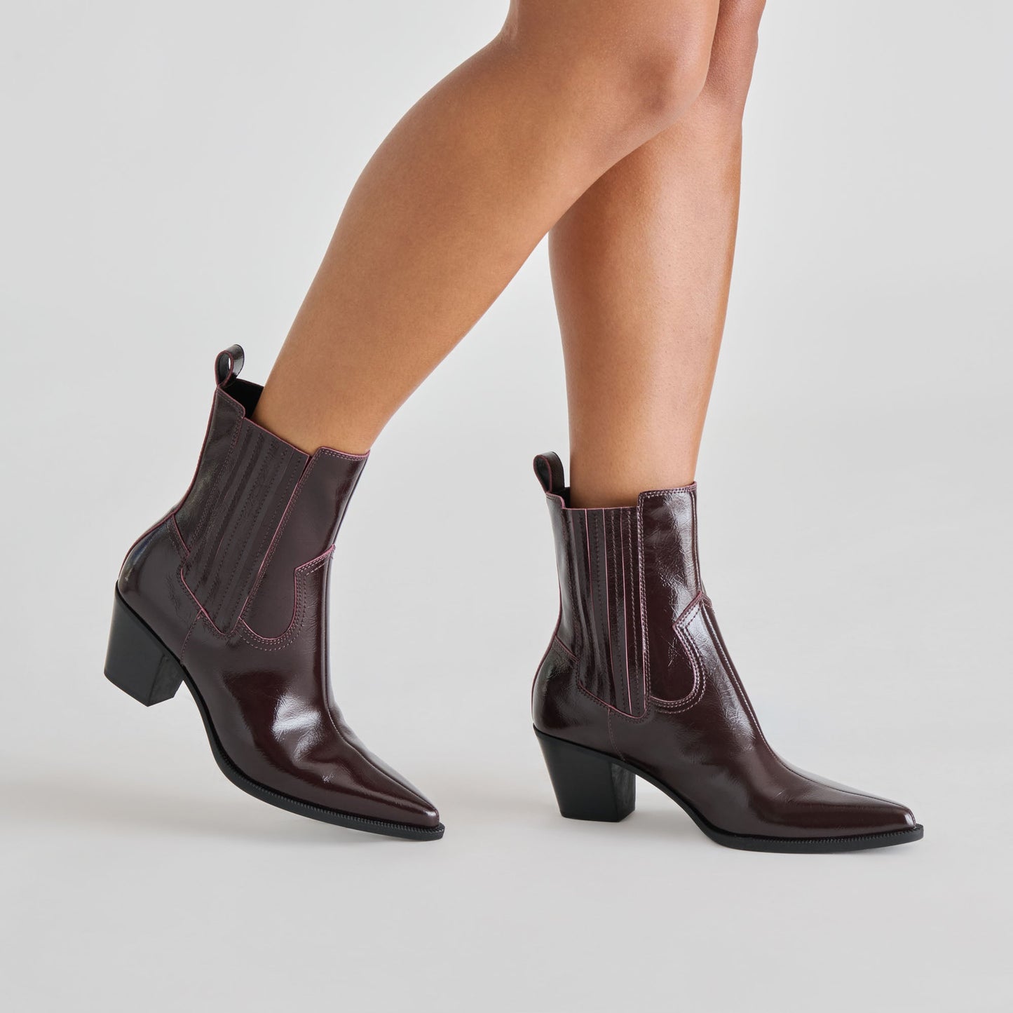 Dolce Vita Slim Mulberry Crinkle Patent Booties
