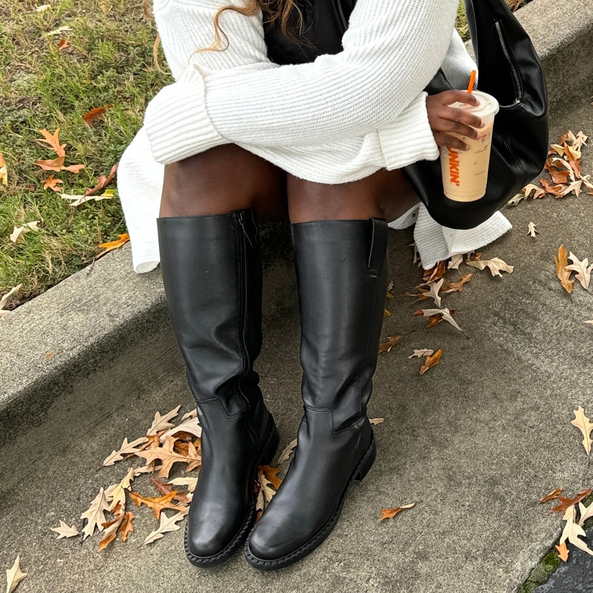 Dolce Vita Glory H2O Waterproof Black Leather Wide Calf Boots