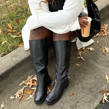 Dolce Vita Glory H2O Waterproof Black Leather Wide Calf Boots
