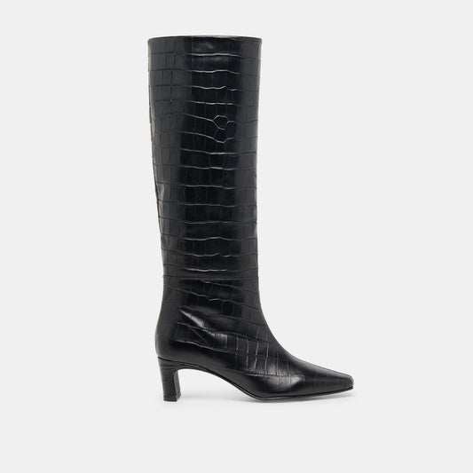 Dolce Vita Trixi Noir Croco Embossed Leather Boots