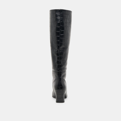 Dolce Vita Trixi Noir Croco Embossed Leather Boots