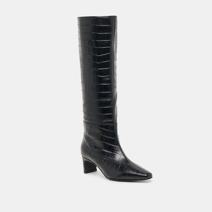 Dolce Vita Trixi Noir Croco Embossed Leather Boots