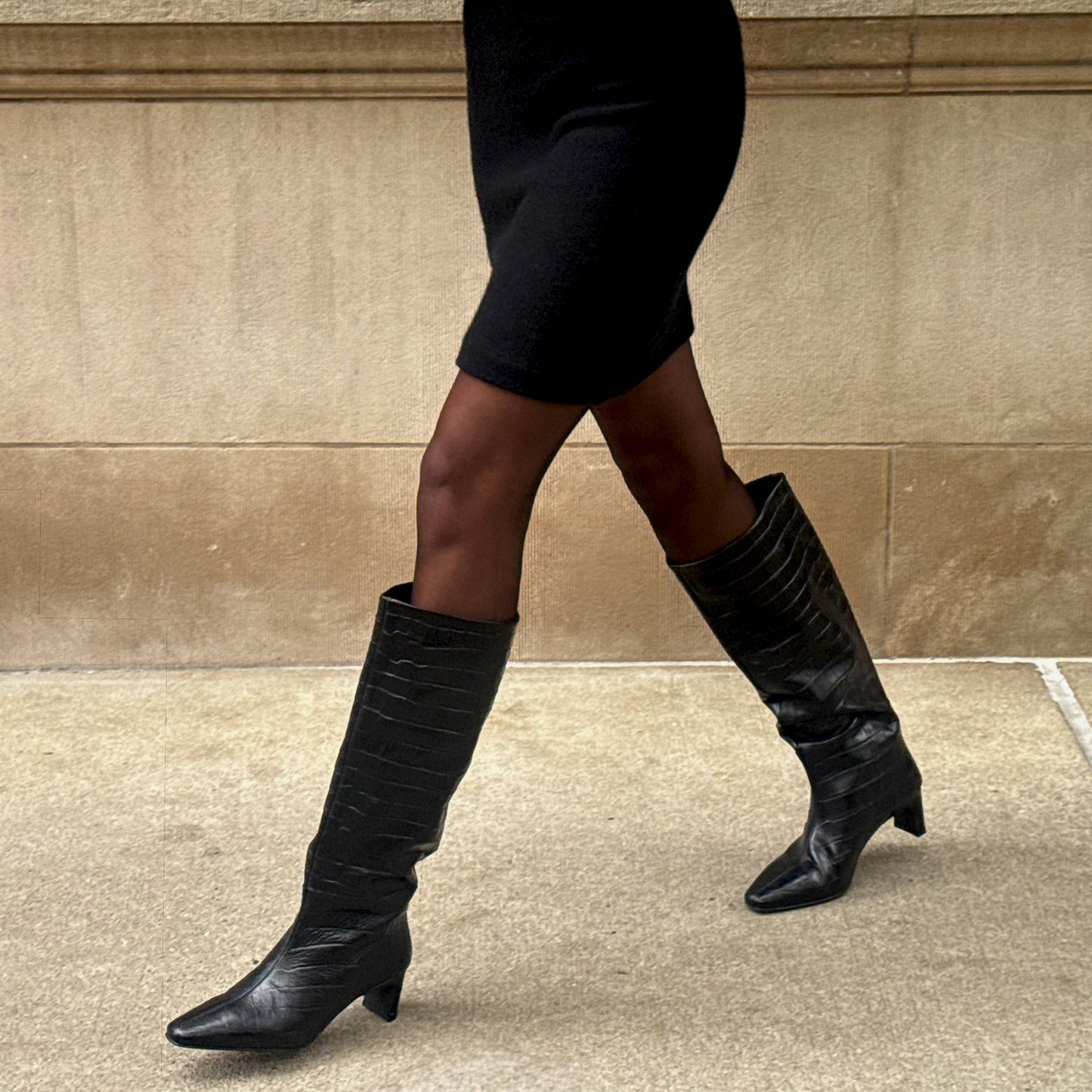 Dolce Vita Trixi Noir Croco Embossed Leather Boots