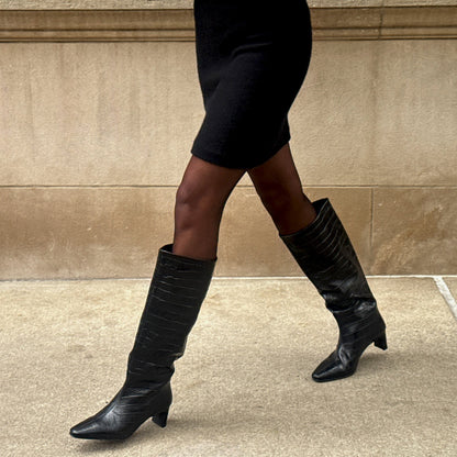 Dolce Vita Trixi Noir Croco Embossed Leather Boots