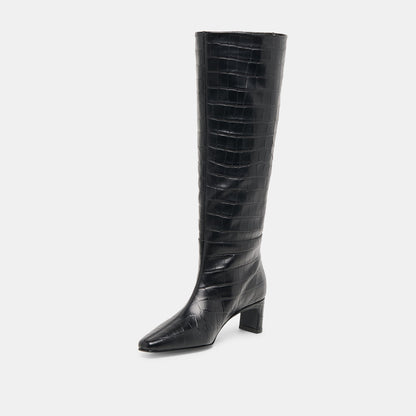 Dolce Vita Trixi Noir Croco Embossed Leather Boots
