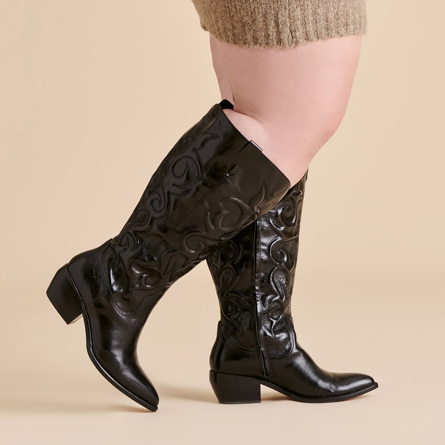 Dolce Vita Mirla Black Leather Extra Wide Calf Boots
