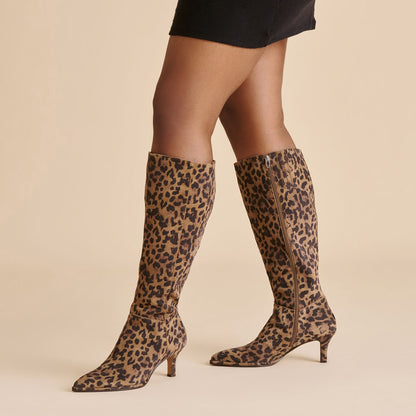 Dolce Vita Aldy Brown Leopard Printed Suede Wide Calf Boots