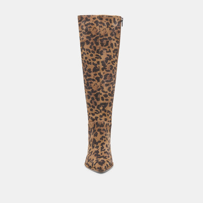 Dolce Vita Aldy Brown Leopard Printed Suede Wide Calf Boots