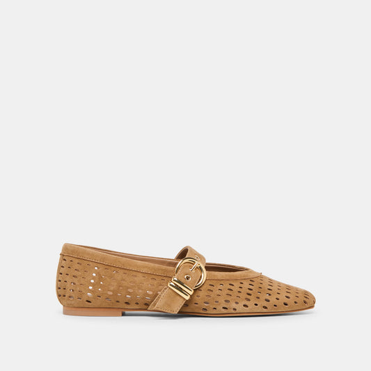 Dolce Vita Mikel Lt Brown Perforated Suede Ballet Flats
